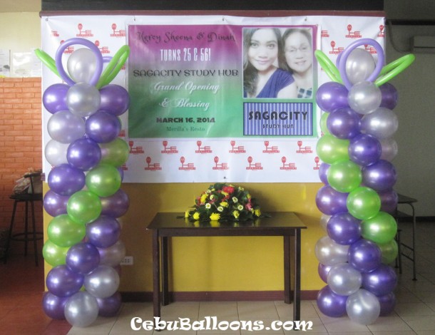 Balloon Columns & Tarp for Sagacity Grand Opening & Owners Birthdays