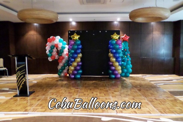 Mardi Gras Theme Columns (with our Christmas Columns 2 weeks ago) for CBMTSI's Christmas Party at Bayfront Hotel