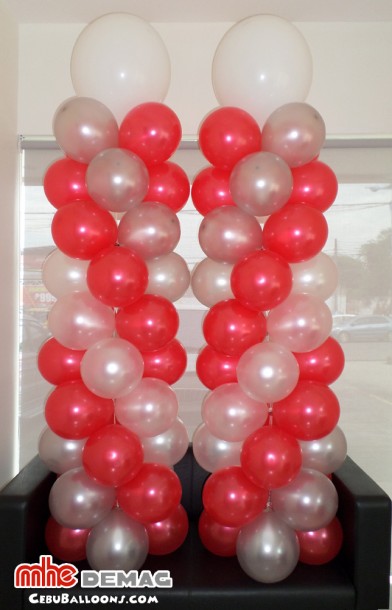 Red, White, Silver Balloon Pillars for MHE Demag