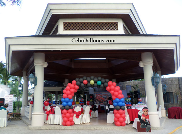 Cars-theme Entrance Arch & other Party Decors at Waterfront Pool Gazebo