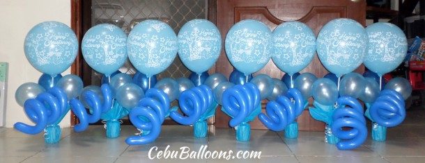 Shades of Blue Balloon Centerpieces for Christening