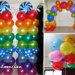 Colorful Sports Rainbow Metallic Balloon Pillars, Cake Arch & Flying Balloons