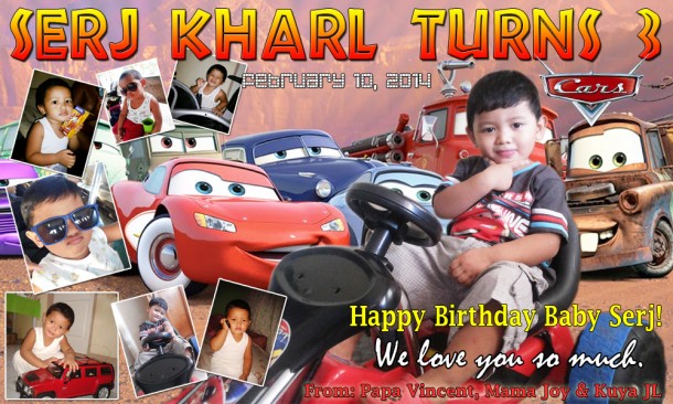 Serj Kharl’s Cars Theme Tarpaulin | Cebu Balloons and Party Supplies