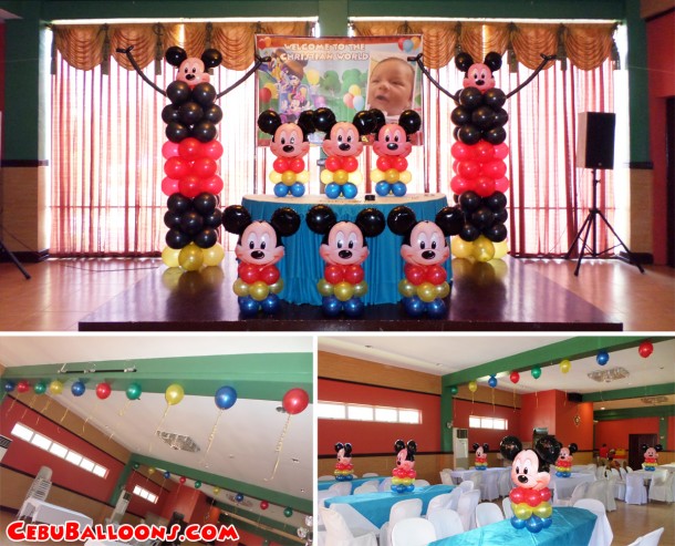 Mickey Mouse Balloon Setup for a Christening Celebration at Hannah's Party Place