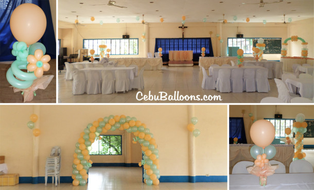 Peach & Mint Green Balloon Setup for a Wedding Party at Basak Fatima Church