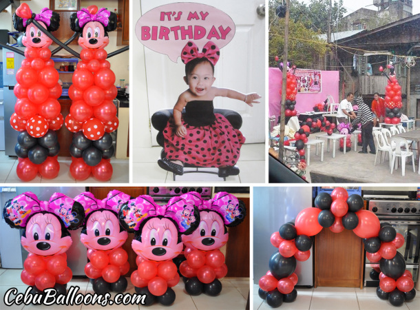 Red & Black Minnie Mouse Balloon Decoration (Barrida) at Zapatera