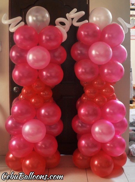 Red, Hot Pink, Pink Balloon Pillars