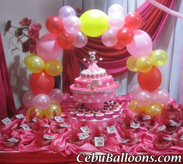 Red, Pink, Yellow Balloon Cake Arch for Minnie Mouse