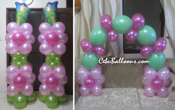 Tinkerbell Balloon Pillars and Cake Arch