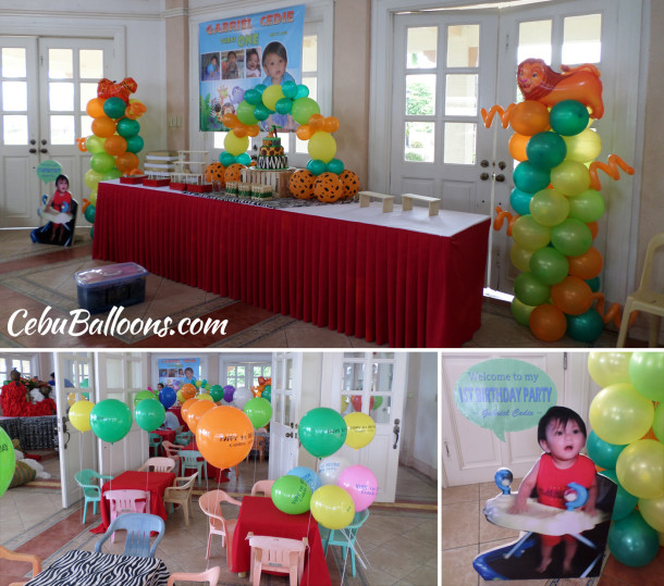 Safari Balloon Setup with Clown Host for Gabriel Cedie 1st Birthday at Corona del Mar Clubhouse