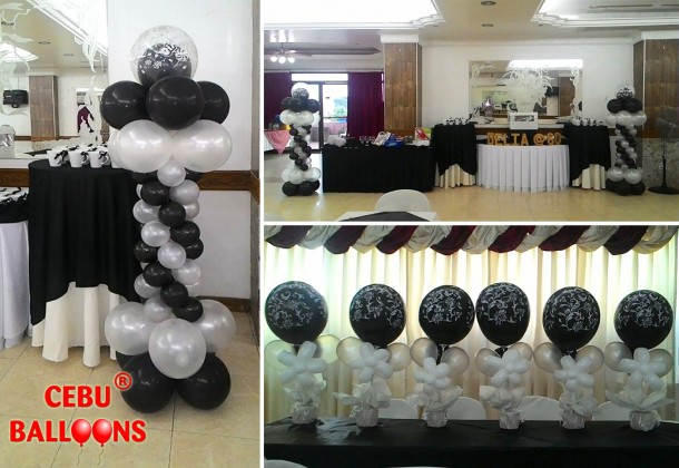 Black & White Balloon Pillars for an 80th Birthday at Maria Lina